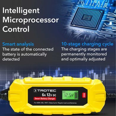 Зарядний пристрій для автомобільного акумулятора Trotec PBCS 6A, 12V, 4-150Ah (4675000010)