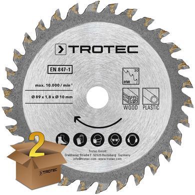Диск пильный Trotec 3 TCT 89х10х1,8 HW30 Wood/Plastic (2 шт) (6215001303)