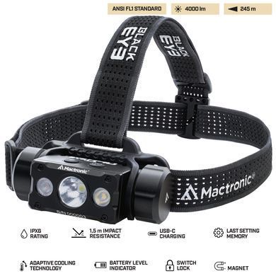 Ліхтар налобний Mactronic Black Eye H40 (4000 Lm) Cool White/Red LED Rechargeable Type-C (THL0061)