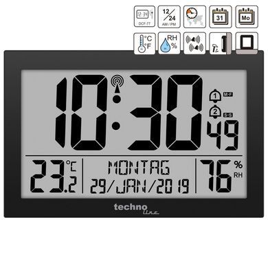 купить Часы настольные Technoline Часы настенные Technoline WS8016 Black (WS8016 schwarz)