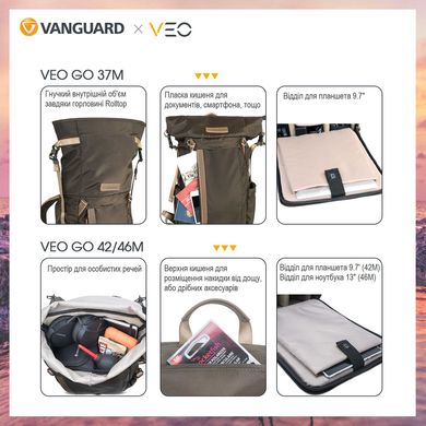 купити Рюкзаки для фототехніки Vanguard Рюкзак Vanguard VEO GO 46M Khaki-Green (VEO GO 46M KG)