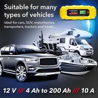 Зарядний пристрій для автомобільного акумулятора Trotec PBCS 10A, 12V, 4-200Ah (4675000015)